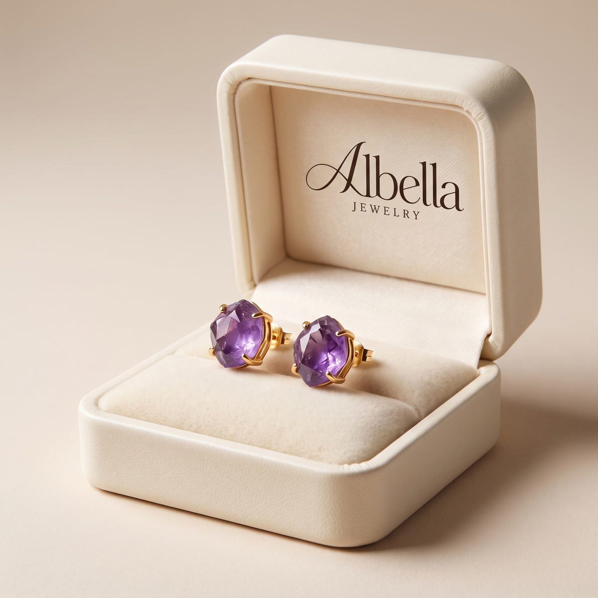 Abstract Crystal Amethyst Stud Earrings in Albella Jewelry gift box