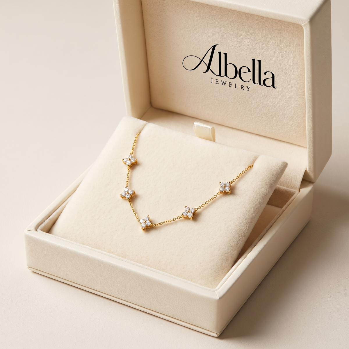 Zircon-Embellished Flower Necklace in Albella Jewelry gift box
