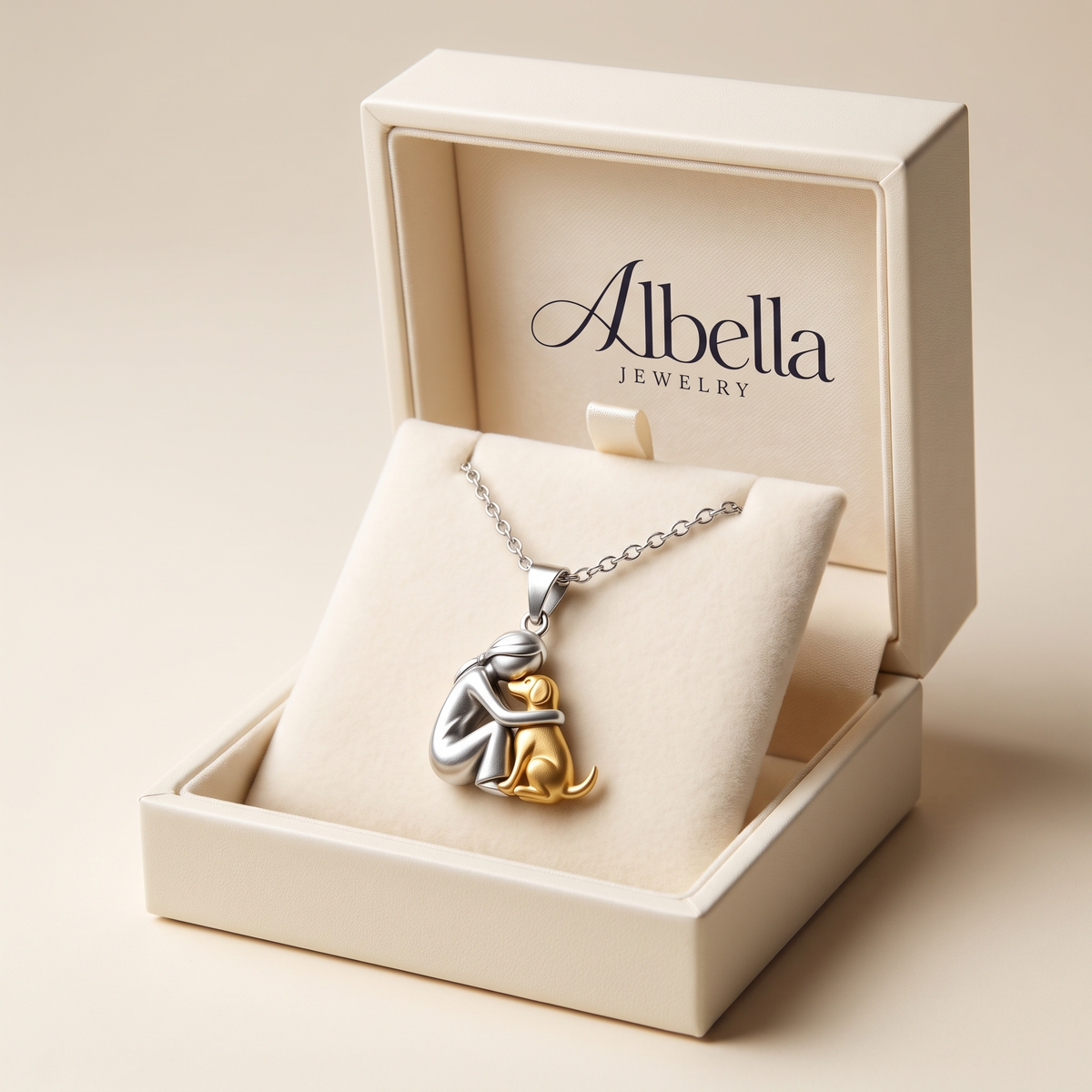 Forever In Your Heart Dog Hug Pendant Necklace in Albella Jewelry gift box