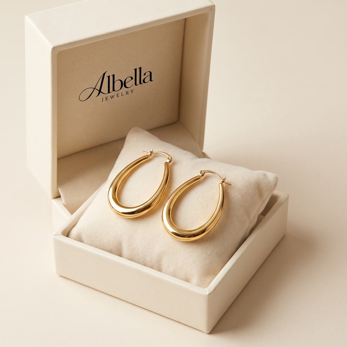 Vintage Golden Hoop Earrings in Albella Jewelry gift box