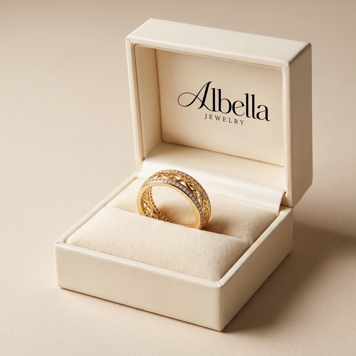 Shiny Hollow Gold Ring in Albella Jewelry gift box