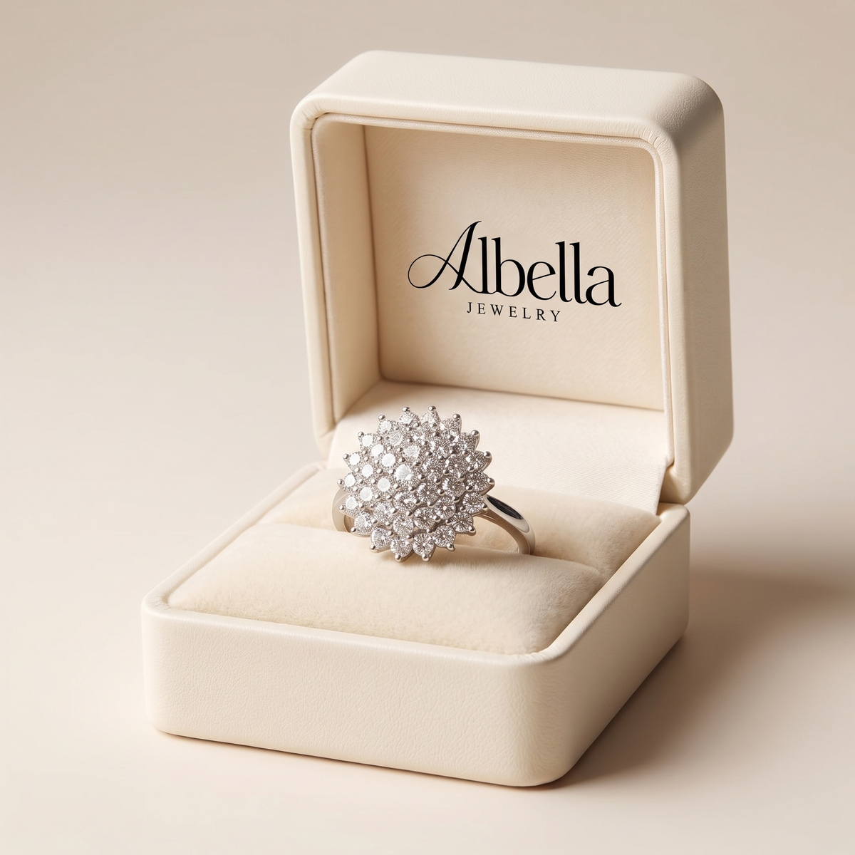 Crystal Cluster Halo Statement Ring in Albella Jewelry gift box