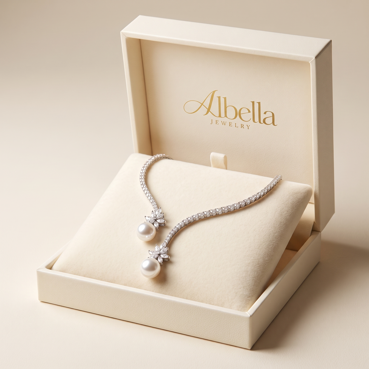 Sterling Silver Pearl Necklace in Albella Jewelry gift box