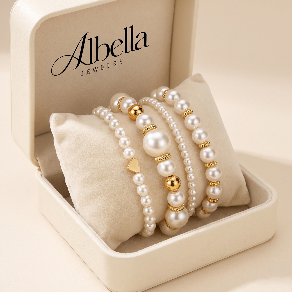 Exquisite Pearl Bracelet Set – Gold in Albella Jewelry gift box