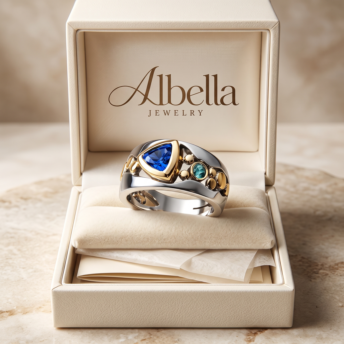 Antique Ice Gem Ring – White Gold in Albella Jewelry gift box
