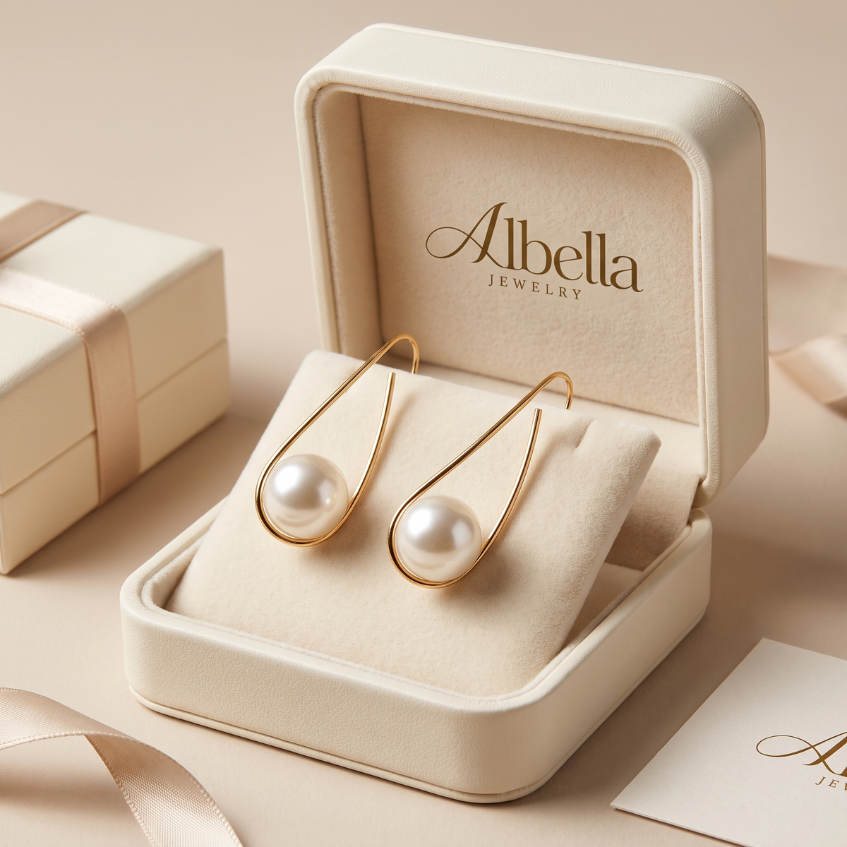 Elegant Pearl Drop Earrings – Gold in Albella Jewelry gift box