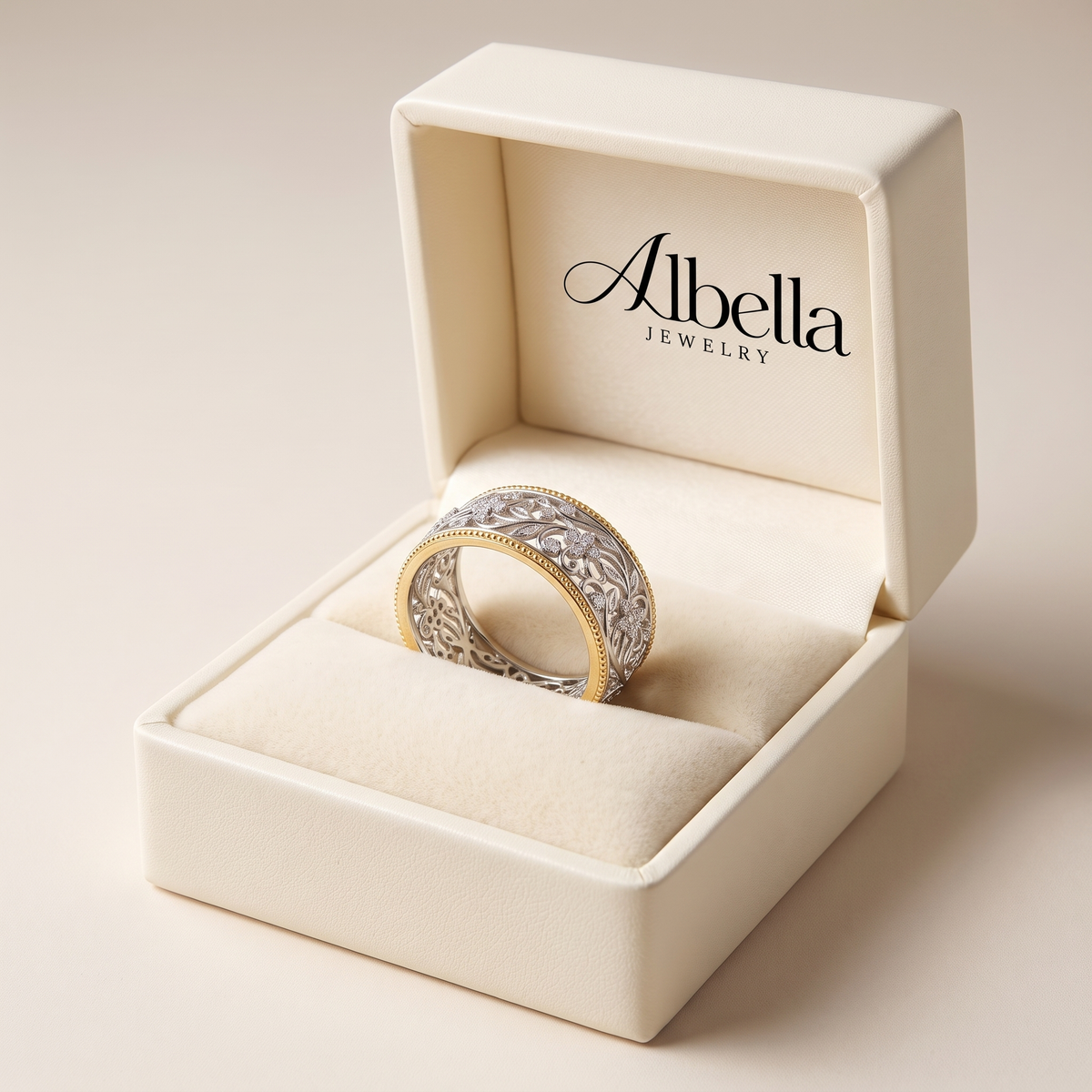 Ornate Ring – Silver & Gold in Albella Jewelry gift box