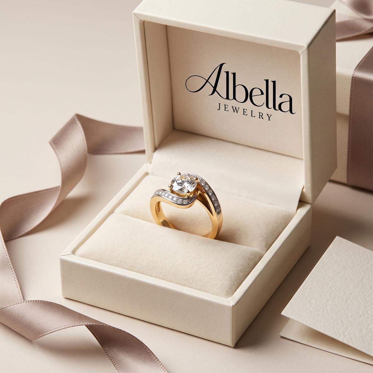 Antique Irregular Gold & Silver Zirconia Ring – Mixed Gold in Albella Jewelry gift box