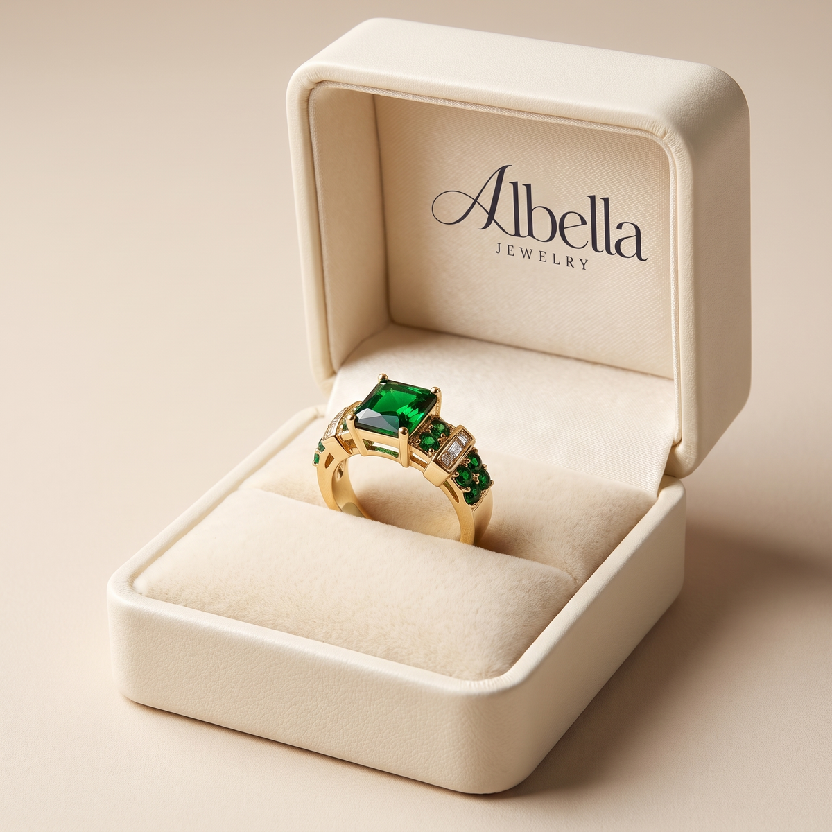 Exquisite Emerald Ring – Gold in Albella Jewelry gift box