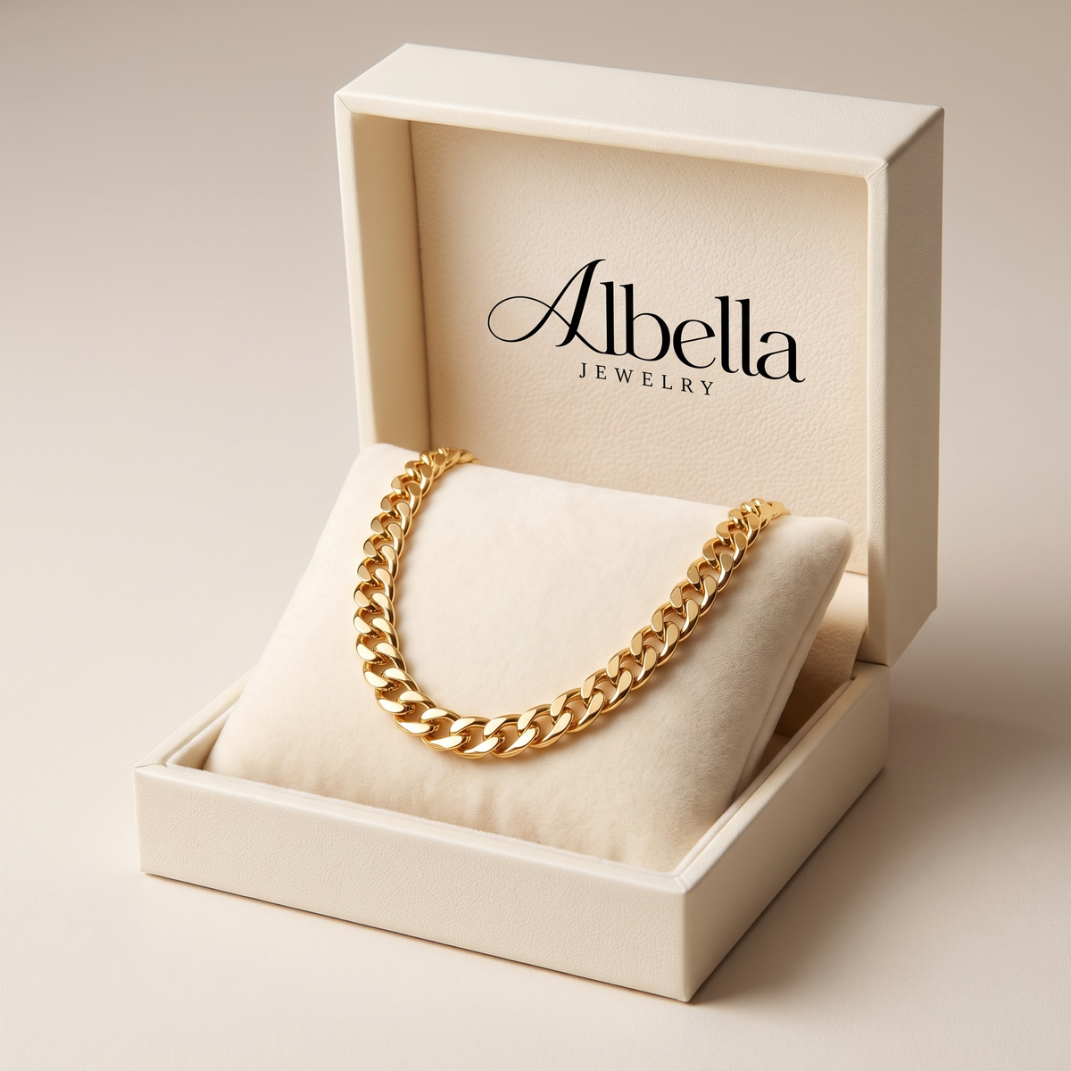 Flat Link Curb Chain Necklace in Albella Jewelry gift box