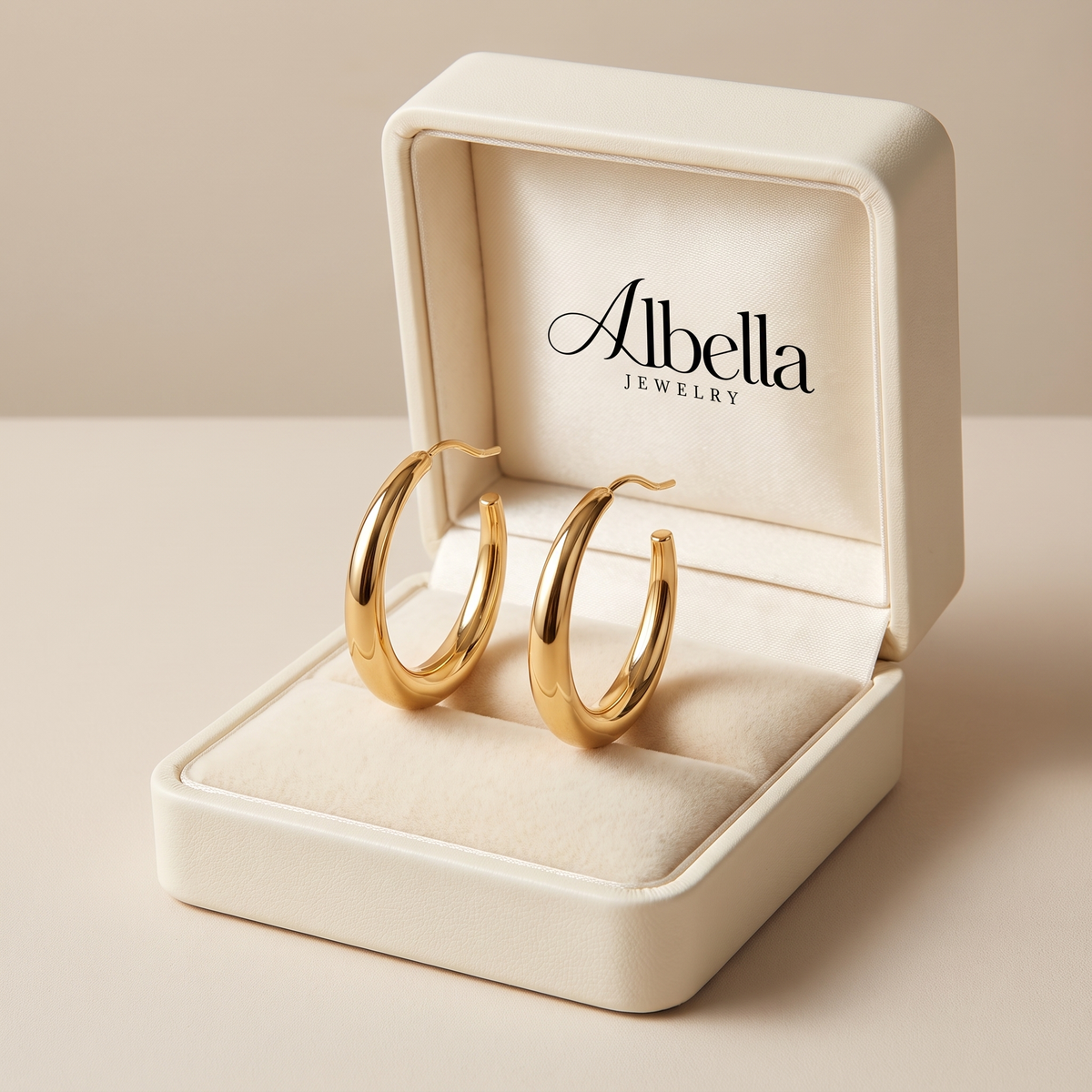 Antique Gold Hoop Earrings in Albella Jewelry gift box