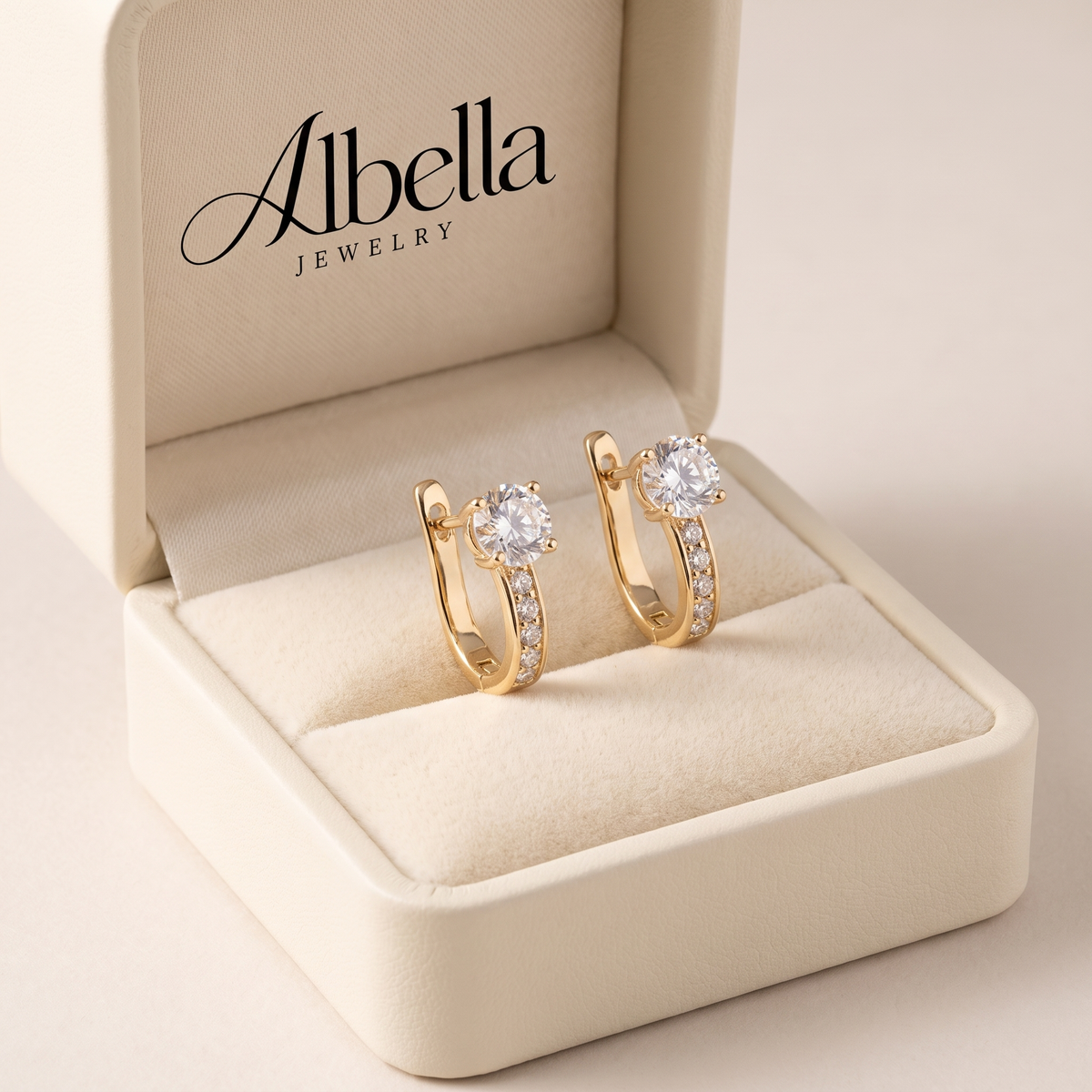 Elegant Huggie Earrings in Albella Jewelry gift box