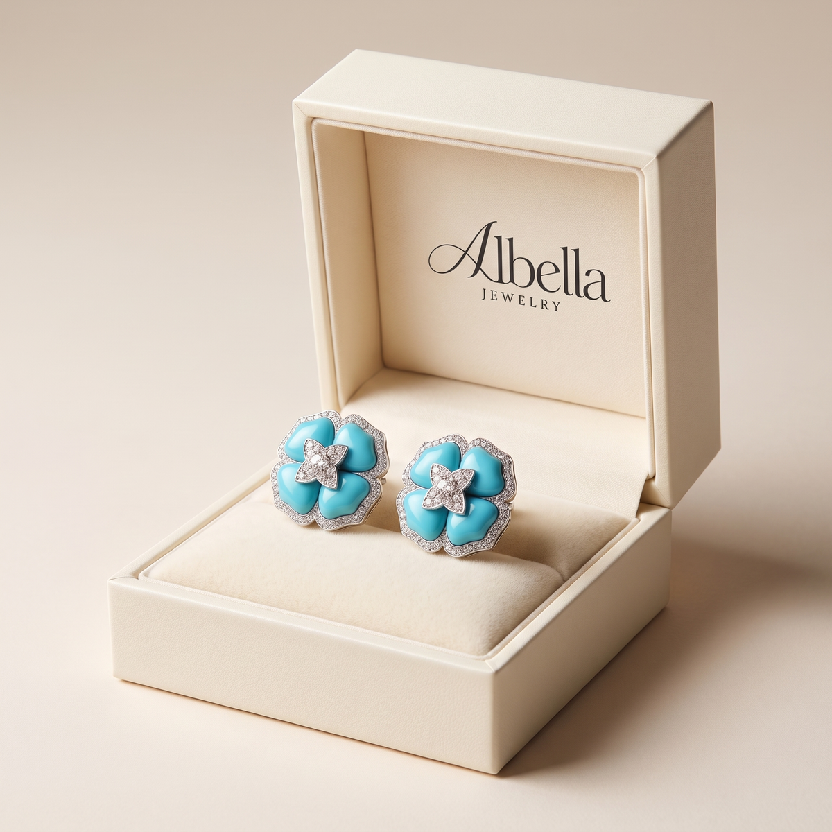 Delicate Turquoise Flower Earrings in Albella Jewelry gift box