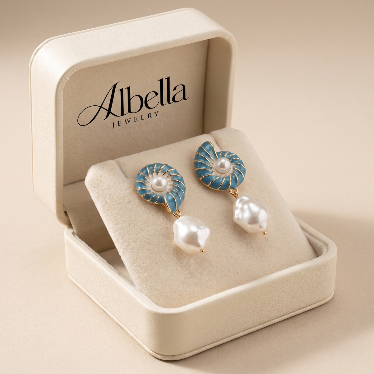 Shell Pearl Earrings in Albella Jewelry gift box