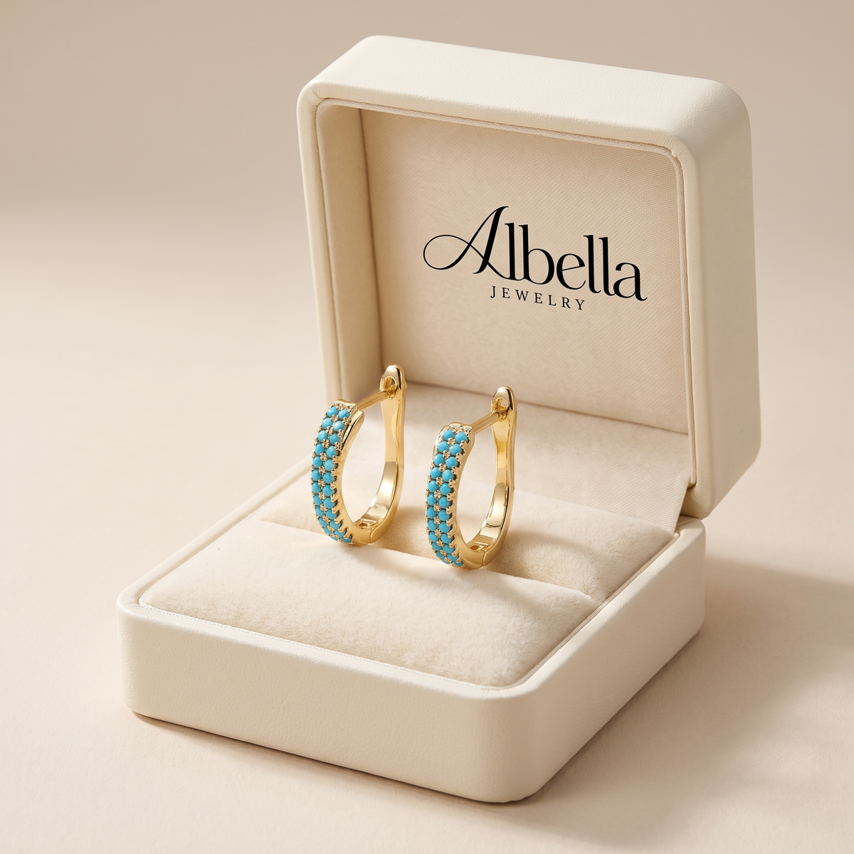 Classic Turquoise Hoop Earrings in Albella Jewelry gift box