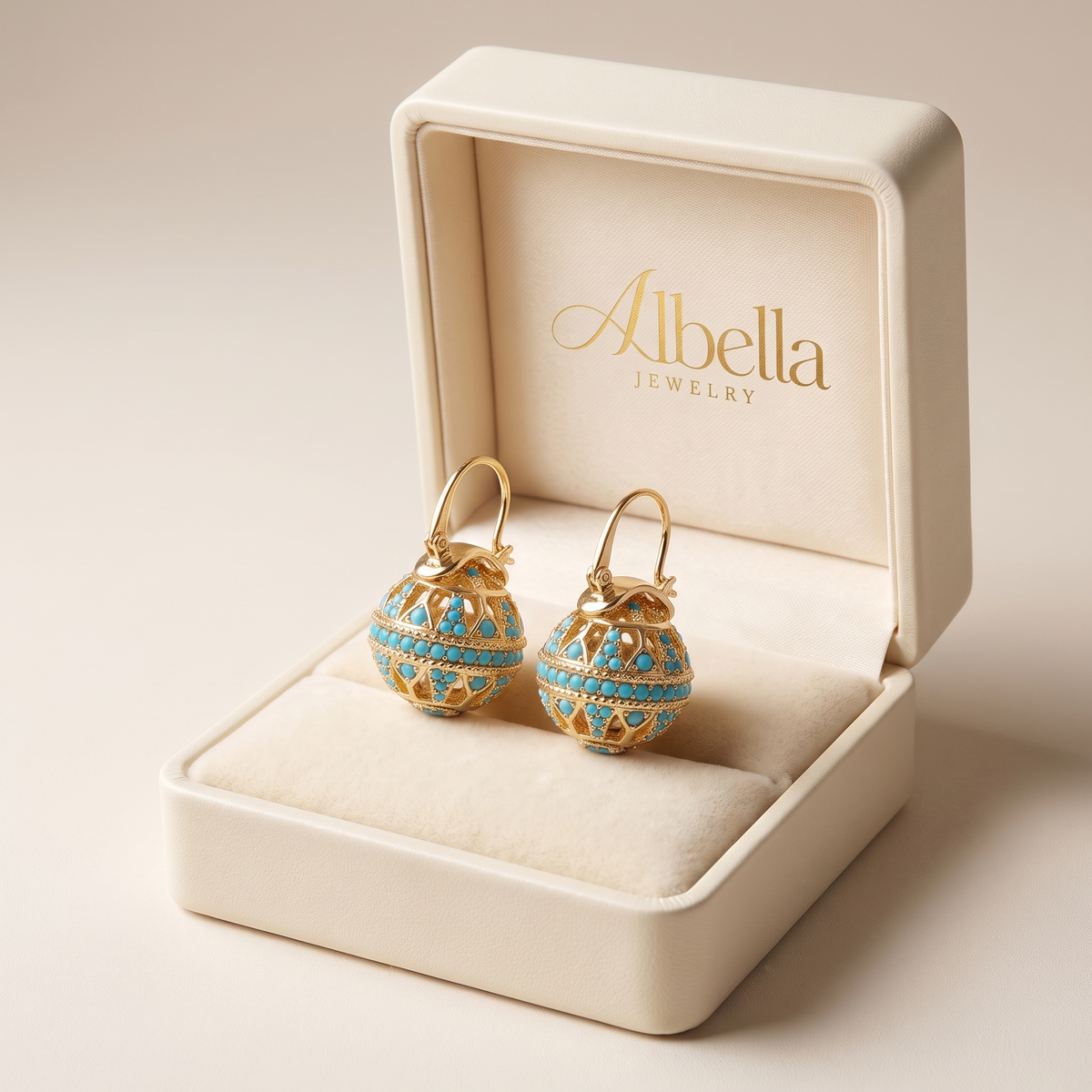 Gold Turquoise Mandala Earrings in Albella Jewelry gift box