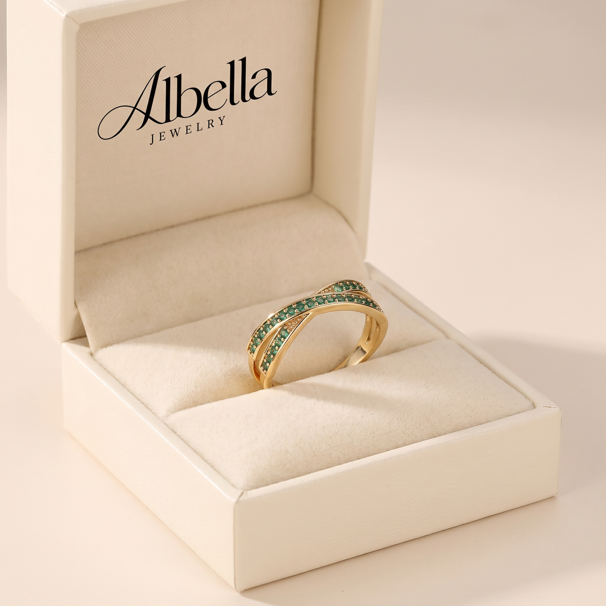 Emerald Flow Ring in Albella Jewelry gift box