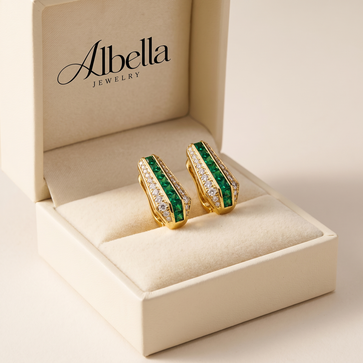 Emerald Sienna Earrings in Albella Jewelry gift box