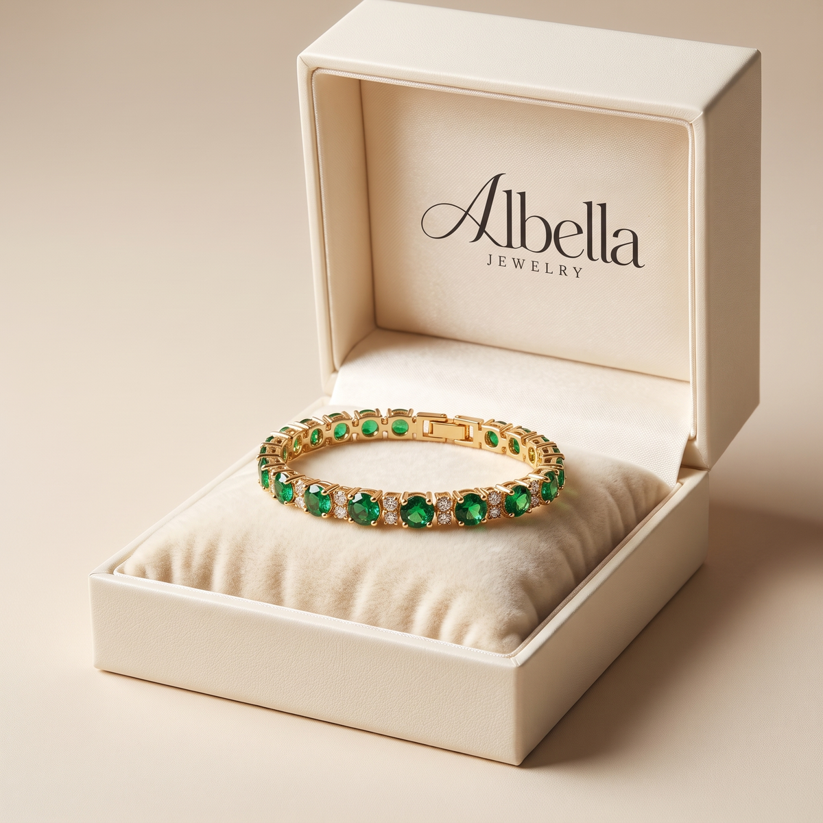 Emerald Trio Tennis Bracelet in Albella Jewelry gift box