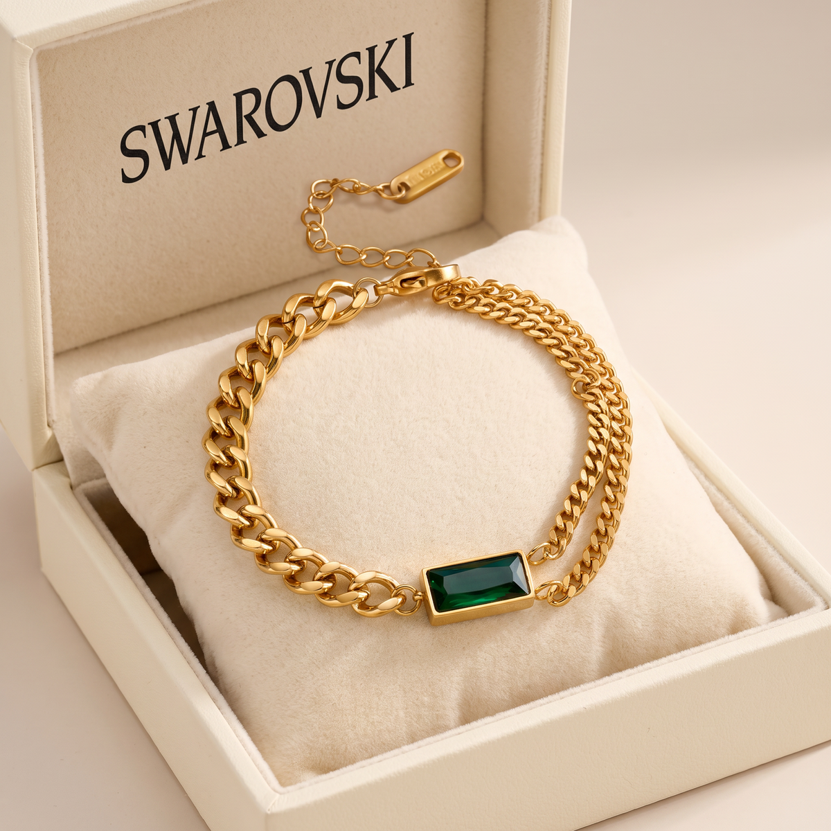 Gold Emerald Bar Chain Bracelet in Albella Jewelry gift box
