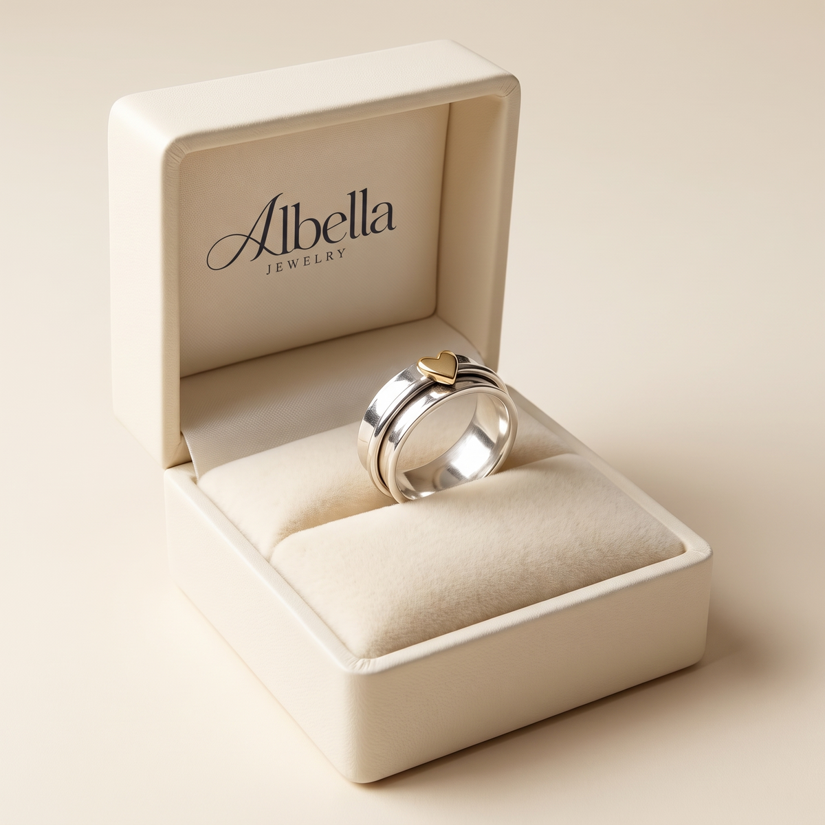 Gold Heart Silver Ring in Albella Jewelry gift box