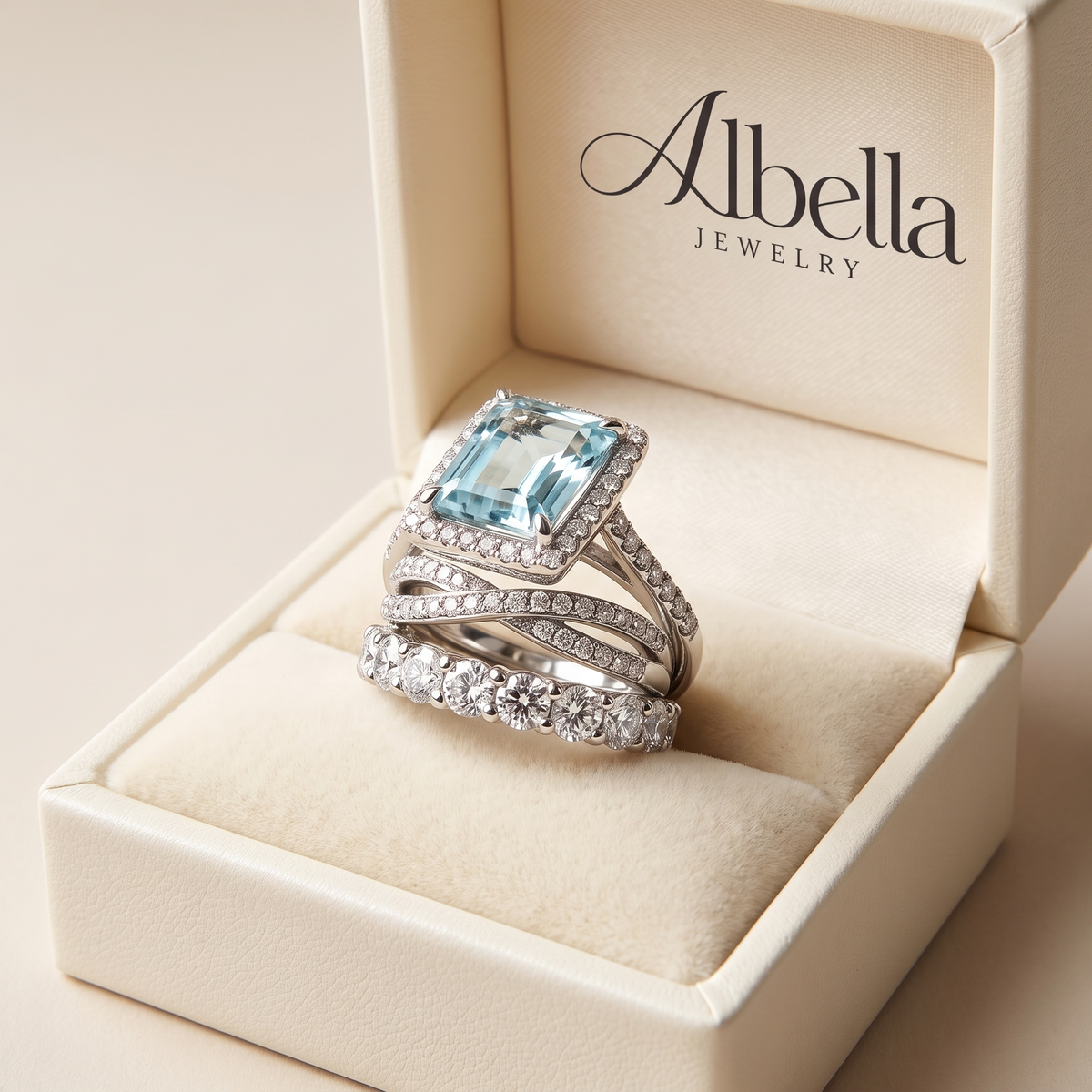 Vintage Silver Ring Set with Turquoise Glass in Albella Jewelry gift box