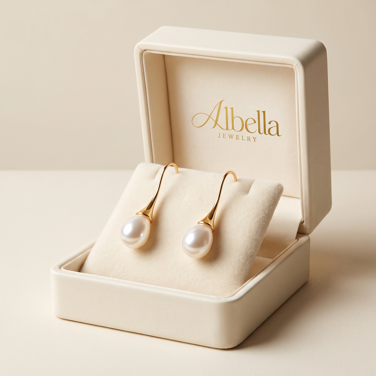Gold Pearl Drop Earrings in Albella Jewelry gift box
