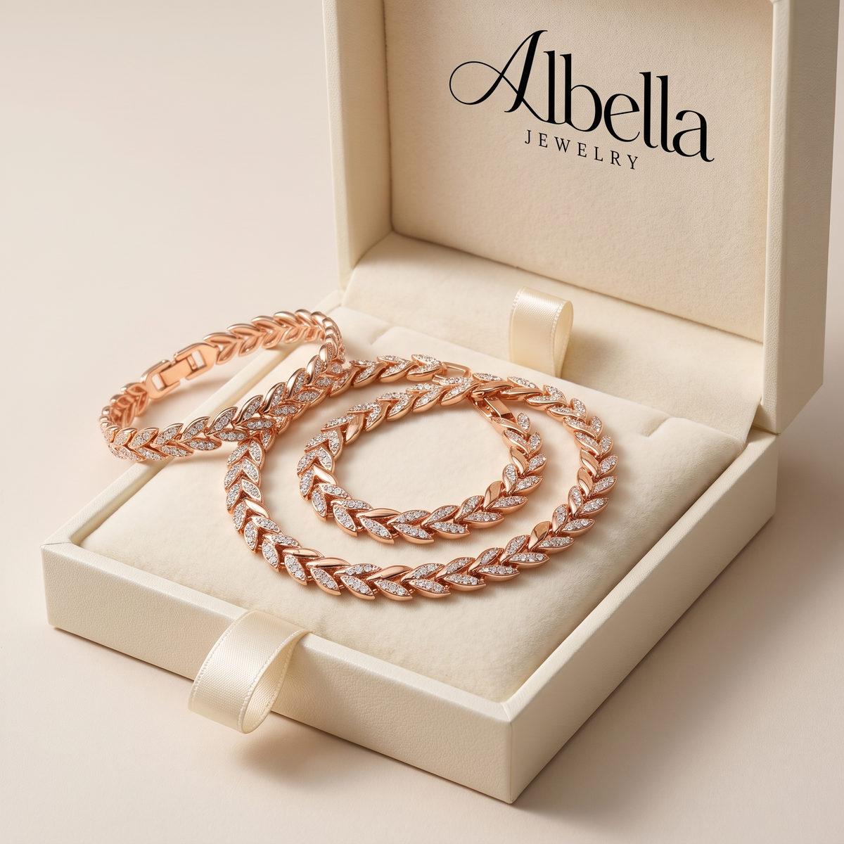 Elegant Fishtail Set with Glass Rhinestones in Albella Jewelry gift box