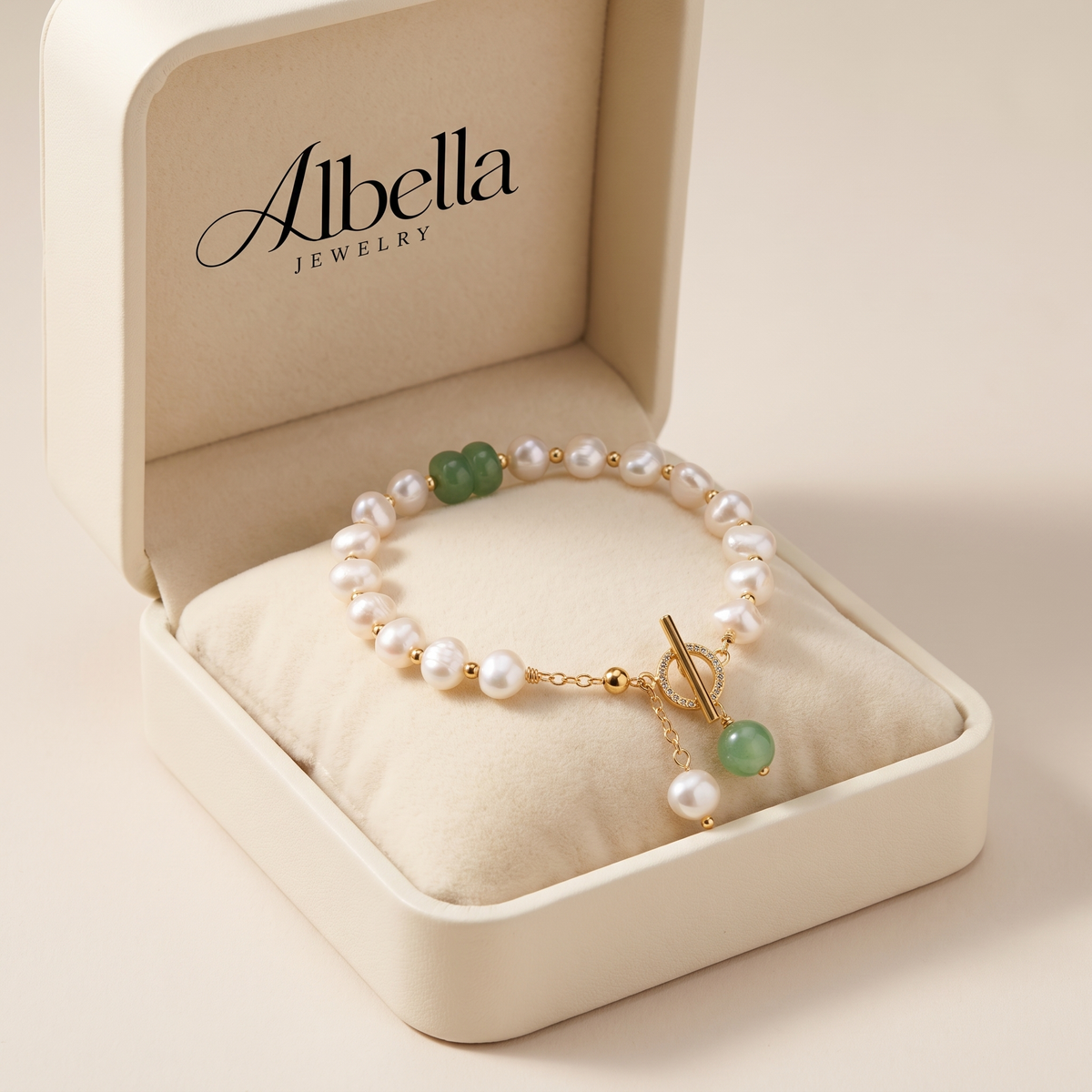Elegant Pearl Adventure Bracelet in Albella Jewelry gift box