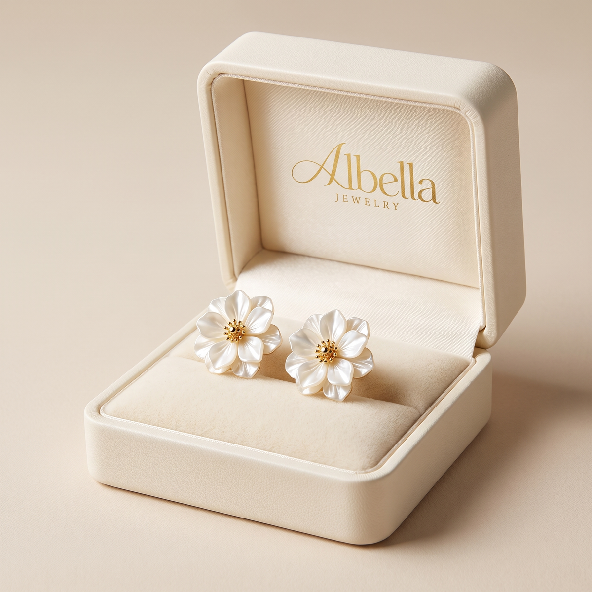 Chic White Acrylic Flower Stud Earrings in Albella Jewelry gift box