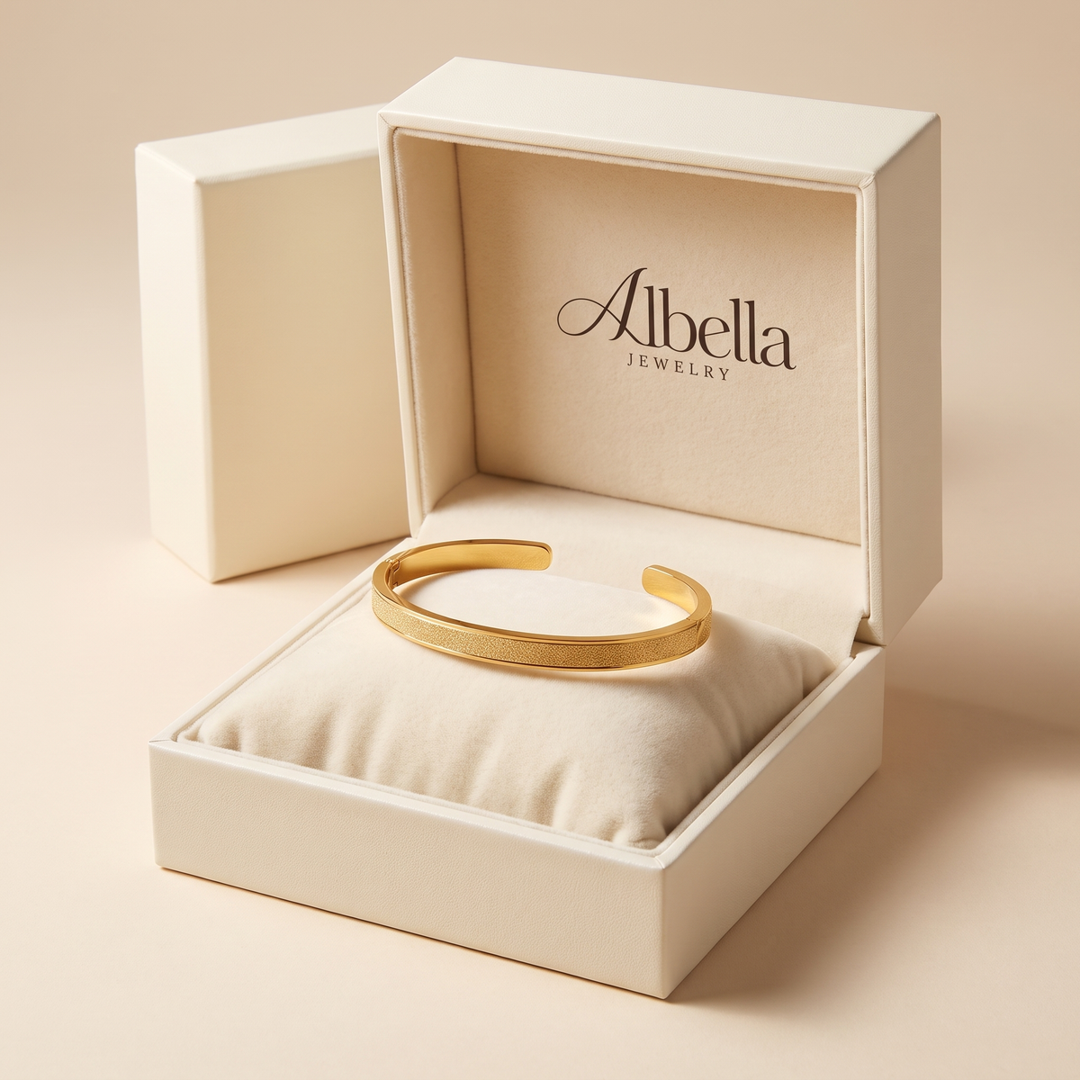 Elegant Minimalist Gold Bangle Bracelets in Albella Jewelry gift box