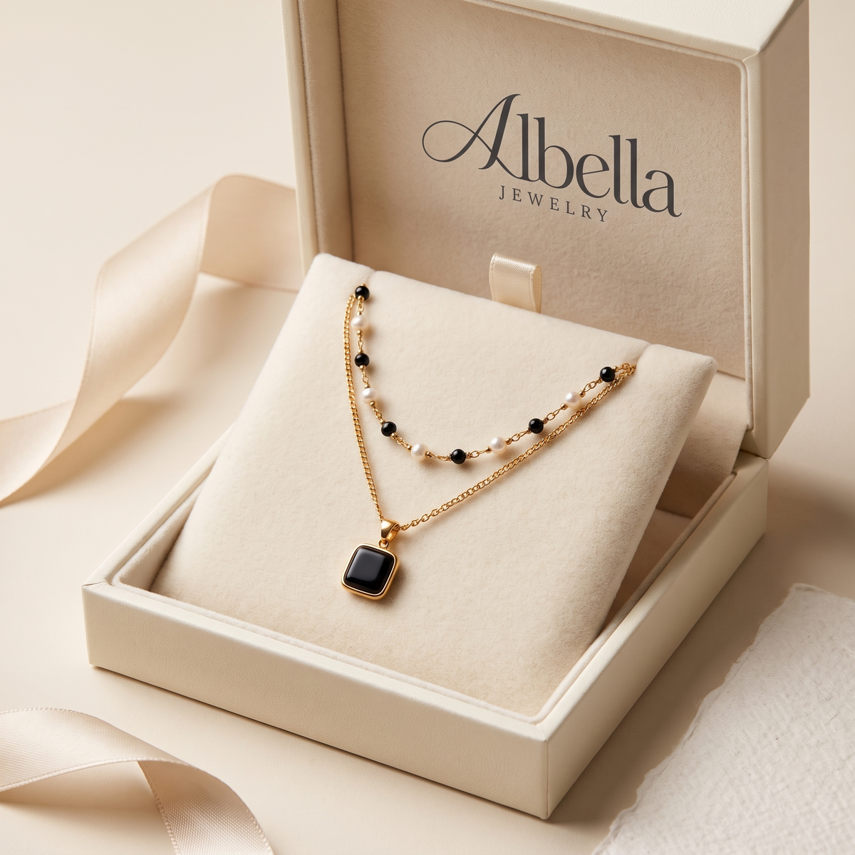 Elegant Double-Layer Necklace in Albella Jewelry gift box