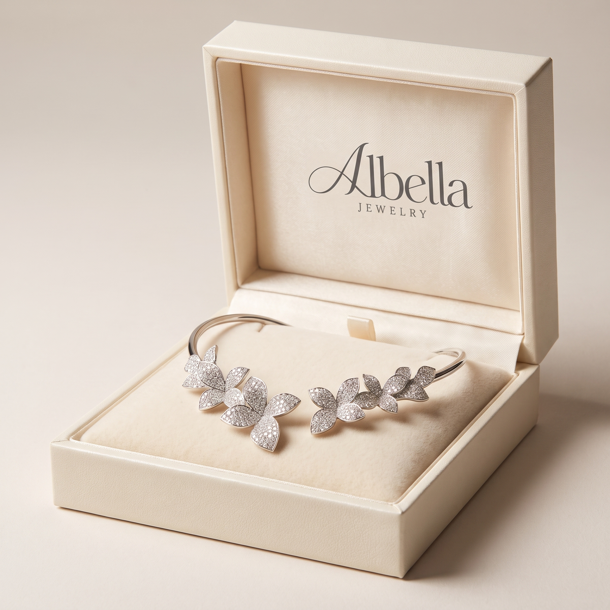 Elegant Crystal Flower Necklace in Albella Jewelry gift box
