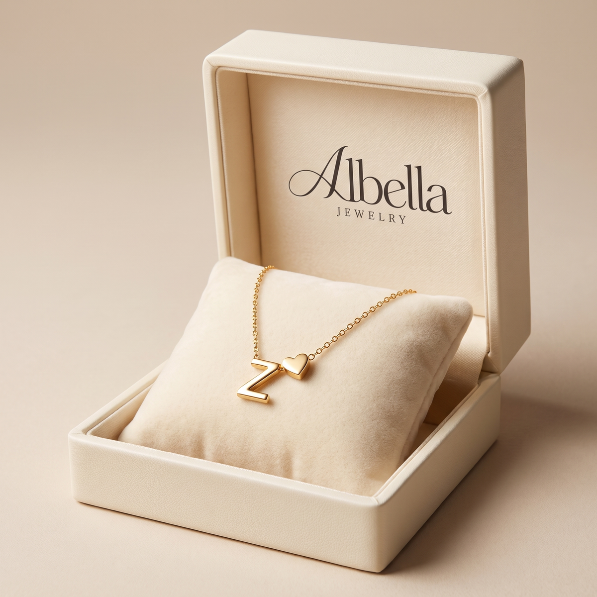 Elegant Gold Necklace with Heart Initial in Albella Jewelry gift box