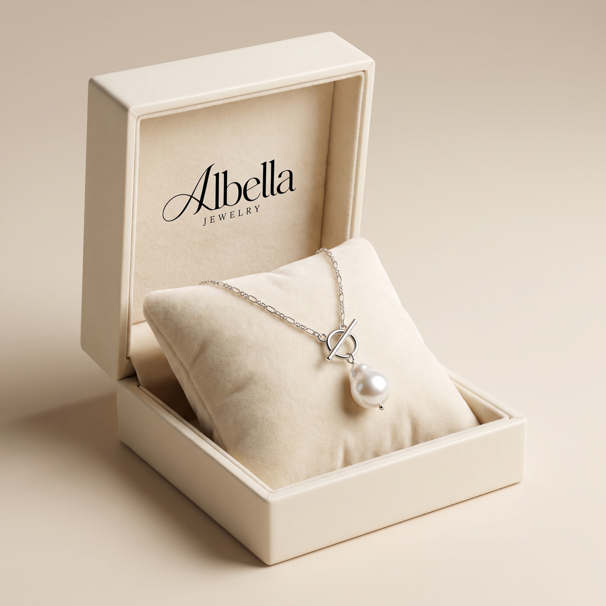 Elegant Gold-Tone Necklace with Pearls in Albella Jewelry gift box