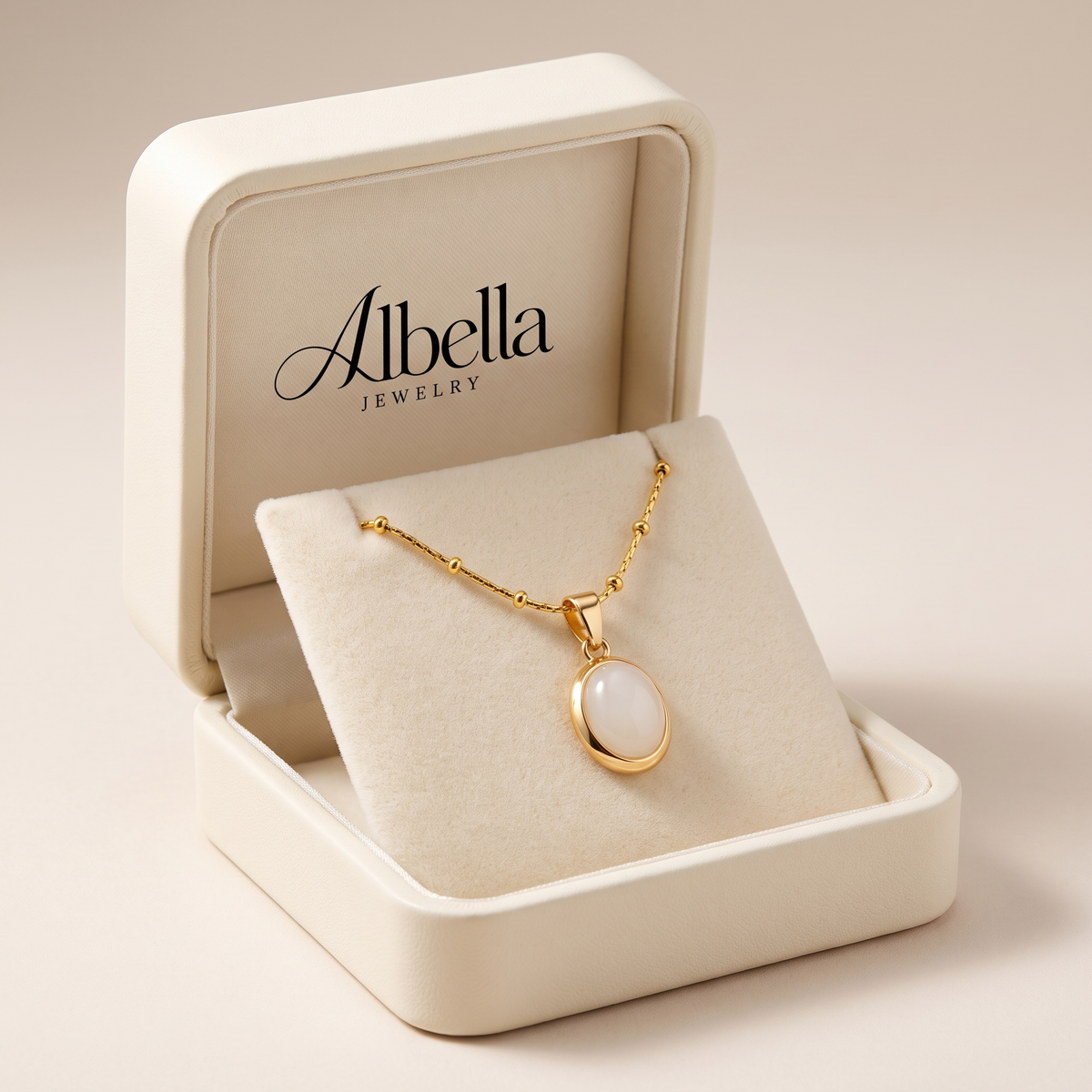 Chic Gold Stainless Steel Necklace with Teardrop Opal Pendant in Albella Jewelry gift box