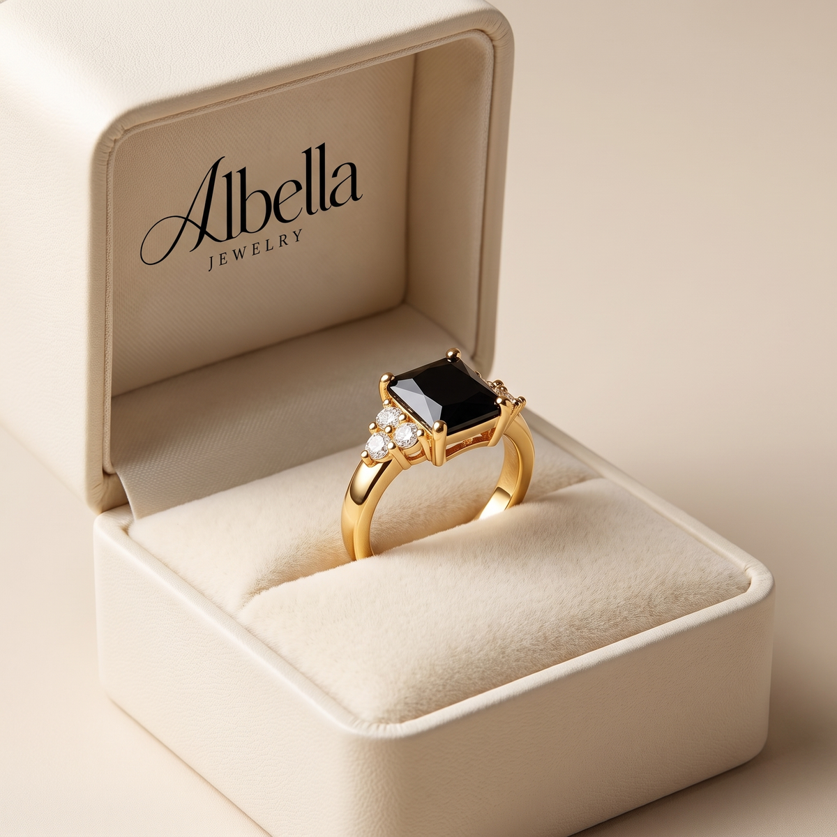 Black Stone Ring in Albella Jewelry gift box