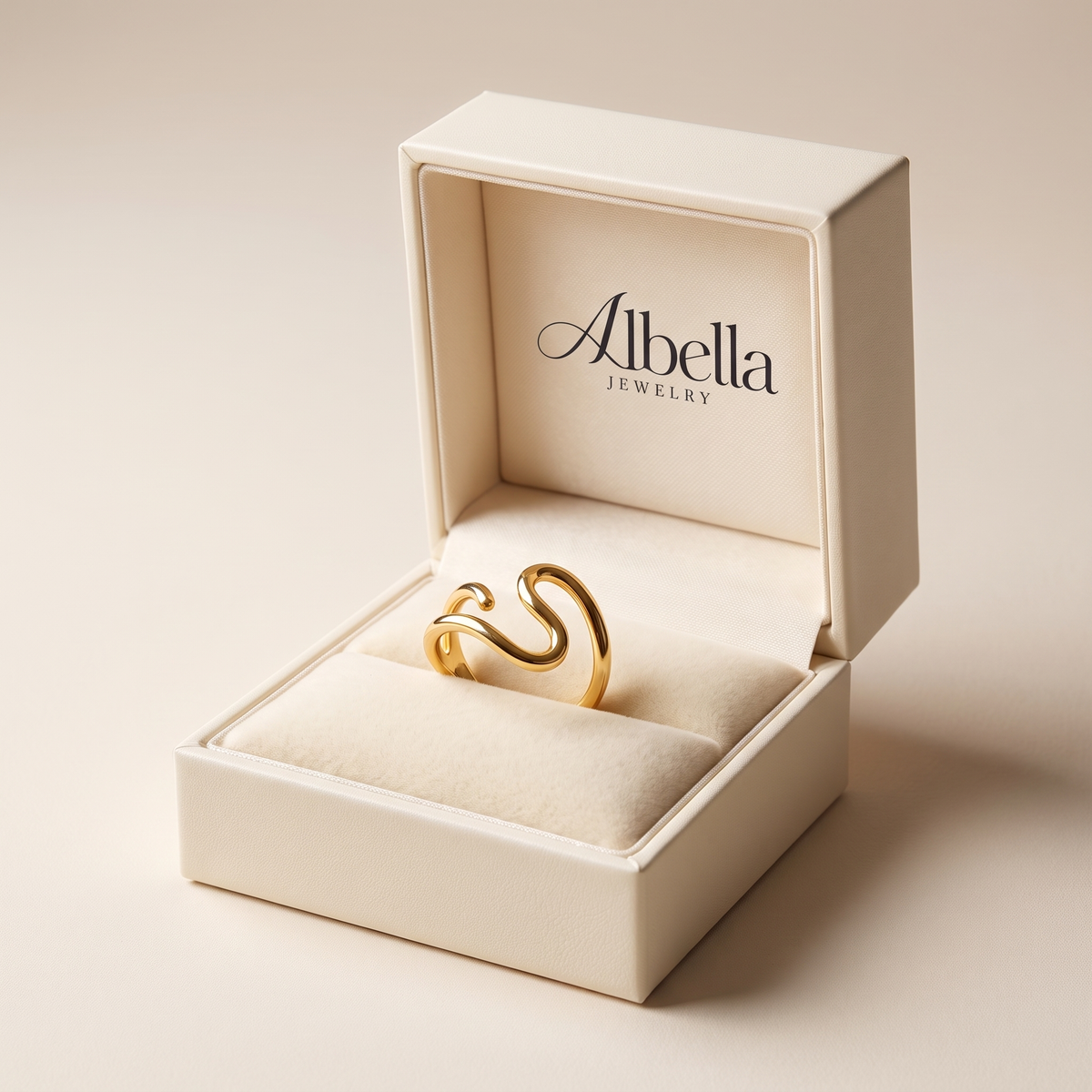 Chic Asymmetric Wave Ring in Albella Jewelry gift box