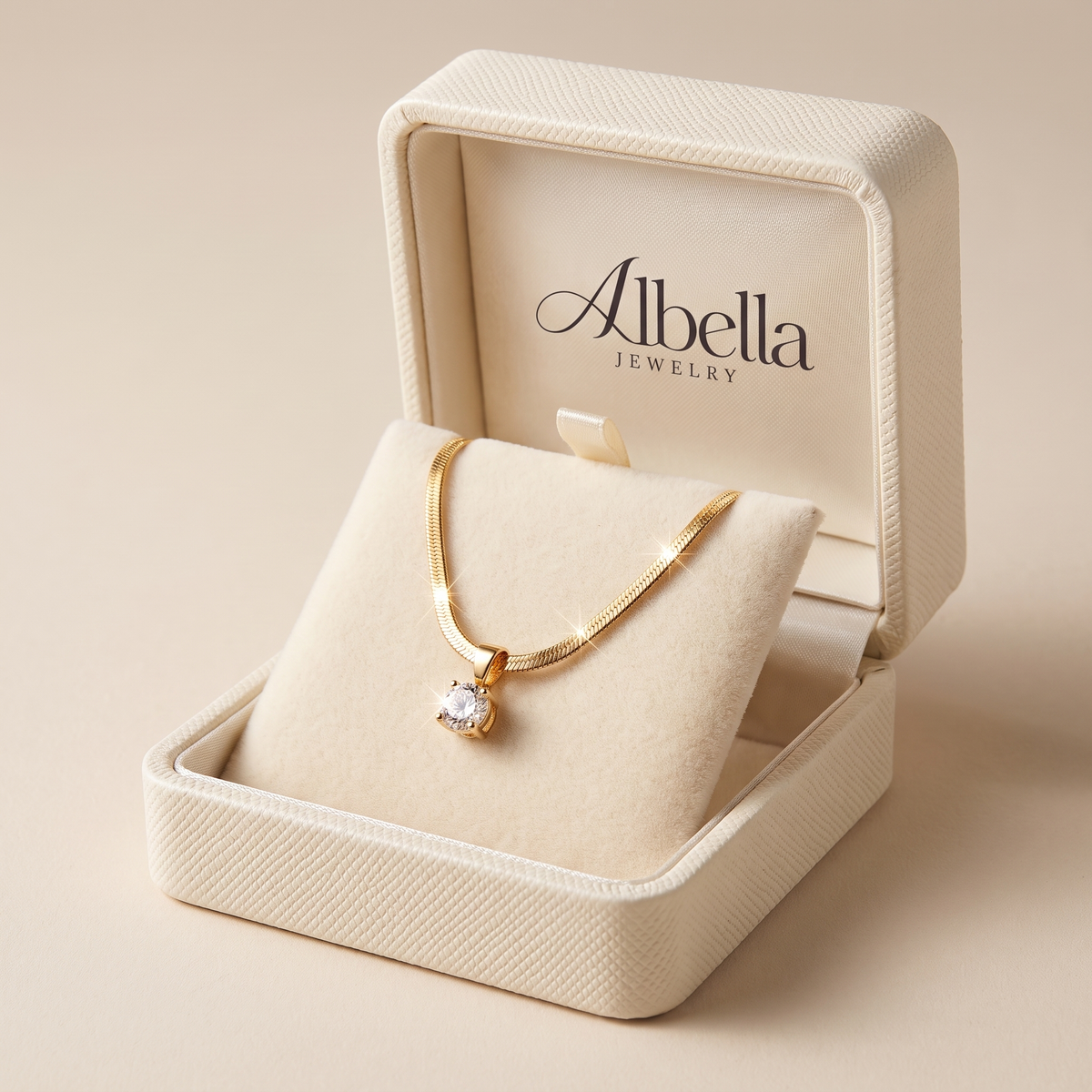 Elegant Gold Necklace with Rhinestone Pendant in Albella Jewelry gift box