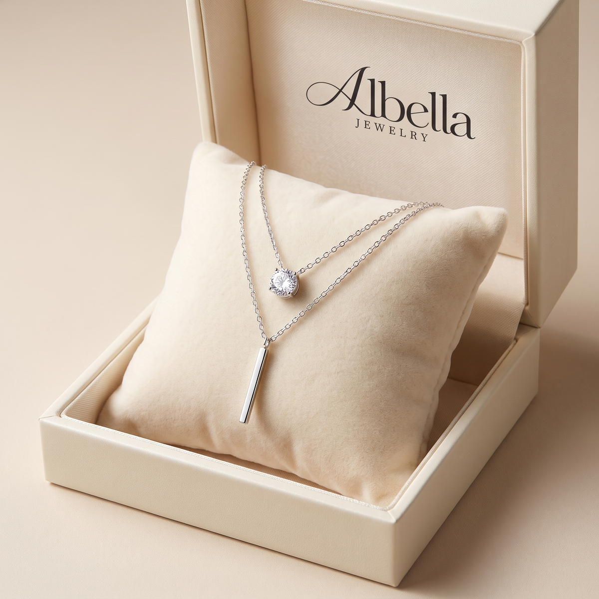 Double-Layer Sterling Silver Necklace in Albella Jewelry gift box