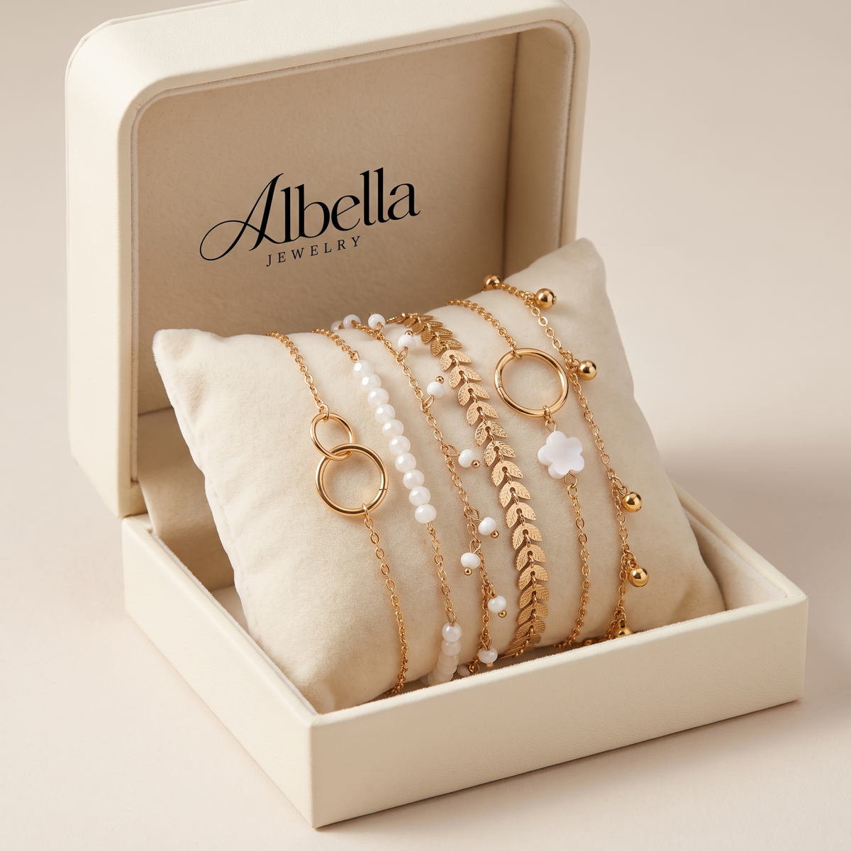 Charming Bohemian Gold-Tone Bracelet Set in Albella Jewelry gift box