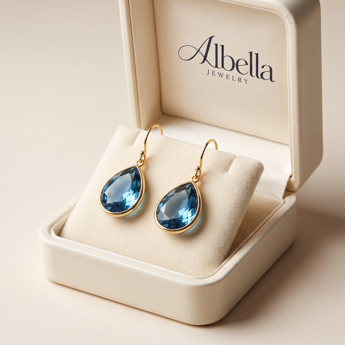 Retro Dangle Earrings with Blue Crystal in Albella Jewelry gift box