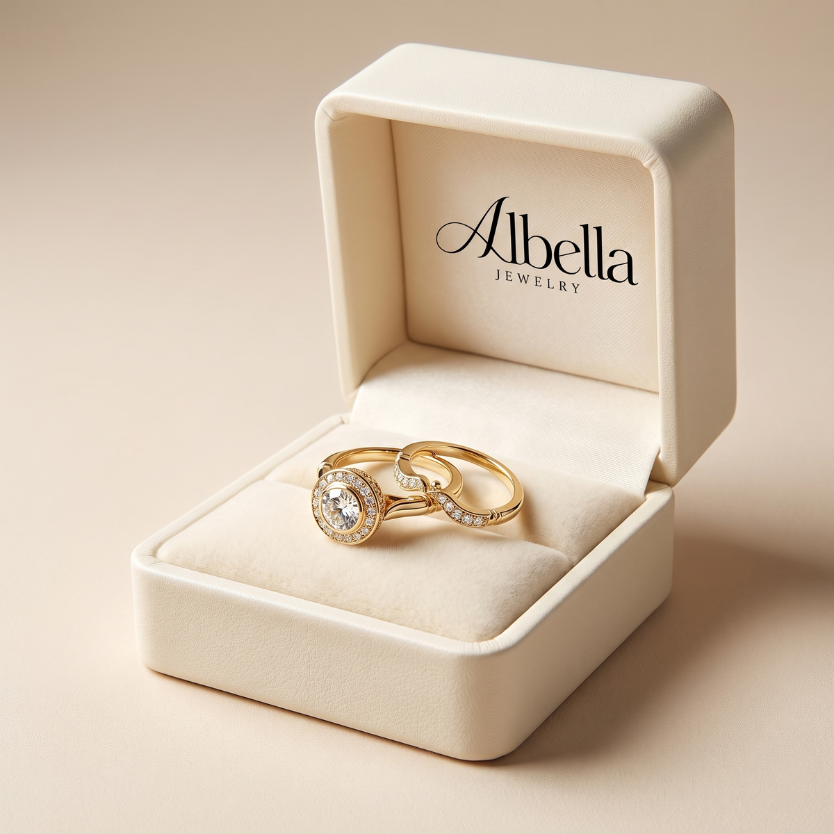 Vintage Gold Ring Set with Zircon in Albella Jewelry gift box