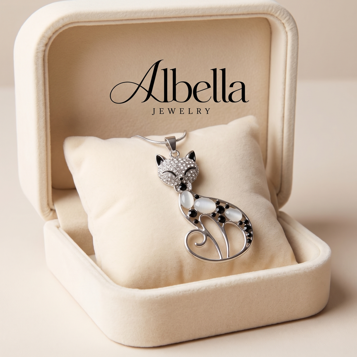 Cats of Love Sterling Silver Necklace in Albella Jewelry gift box