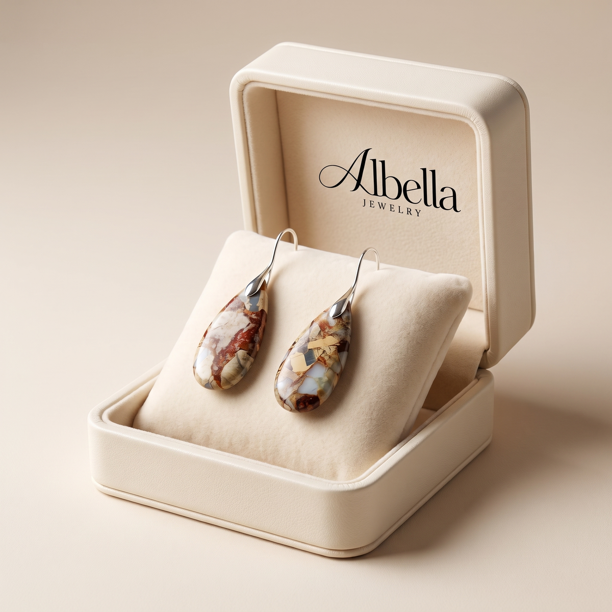 Chic Earrings with Oval Stone in Albella Jewelry gift box