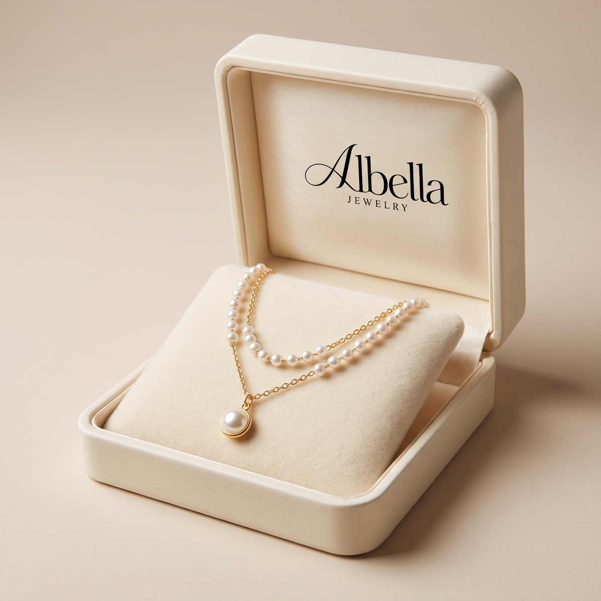 Elegant Gold Pearl Necklace in Albella Jewelry gift box