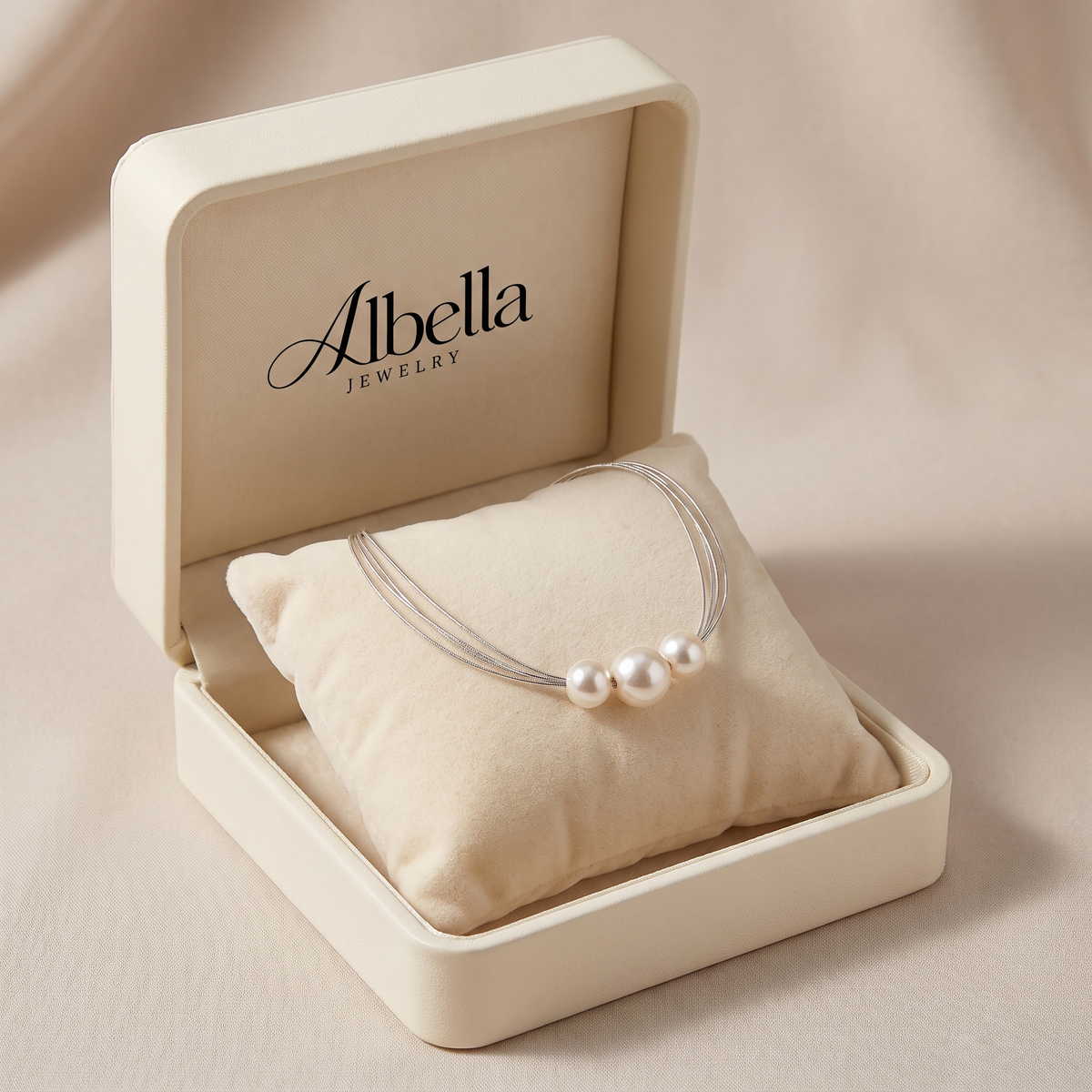 Elegant Layered White Pearl Necklace in Albella Jewelry gift box