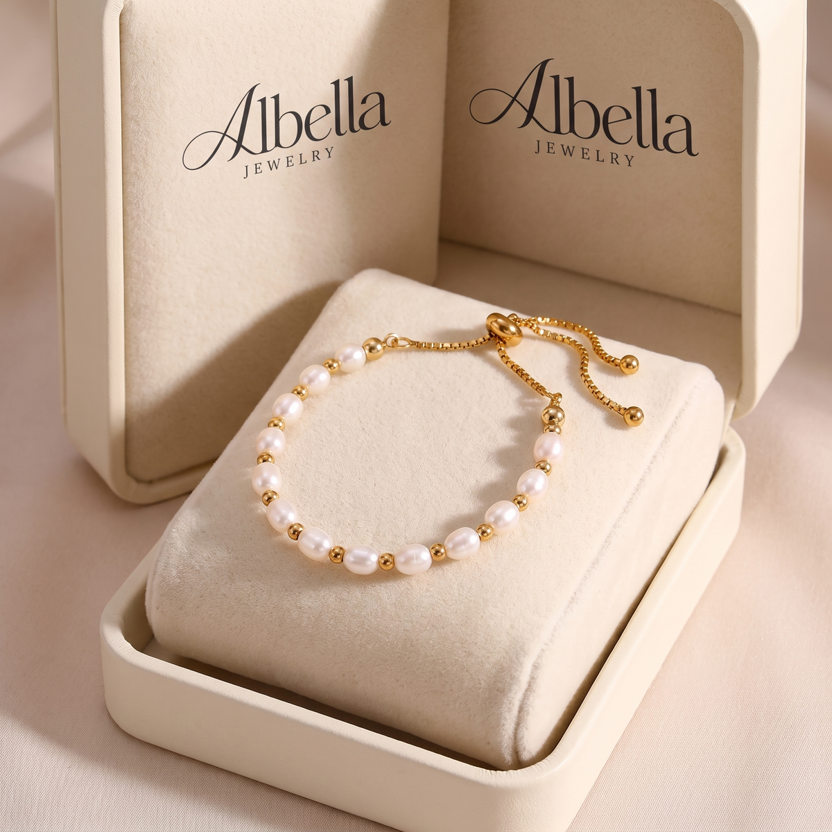 Elegant Romantic Pearl Bracelet in Albella Jewelry gift box