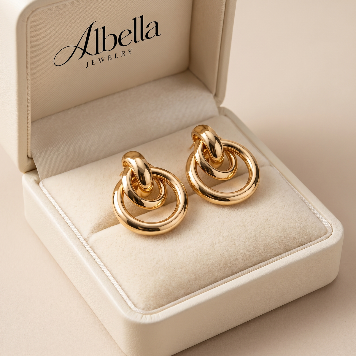Elegant Gold Hoop Earrings in Albella Jewelry gift box