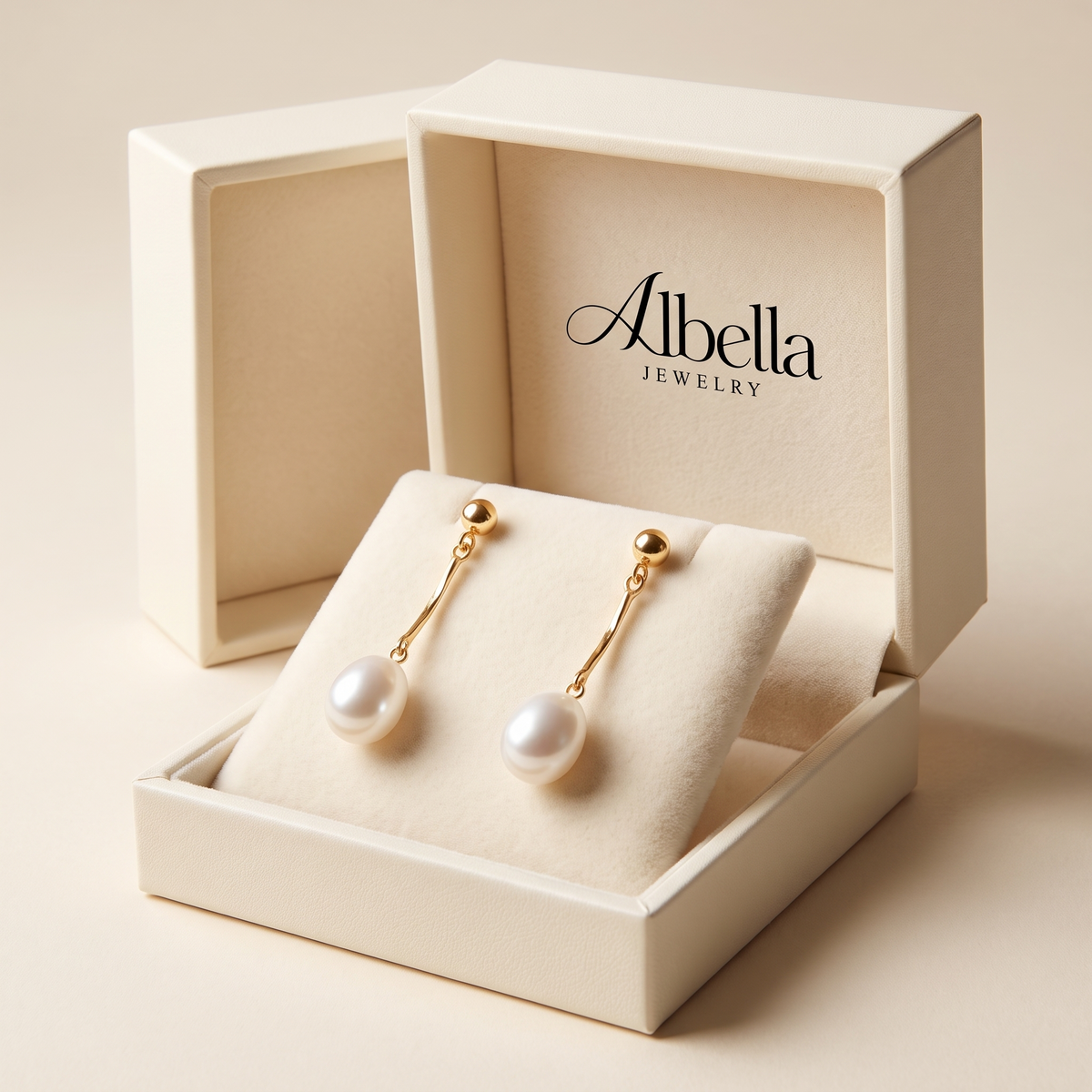 Delicate Freshwater Pearl Earrings in Albella Jewelry gift box